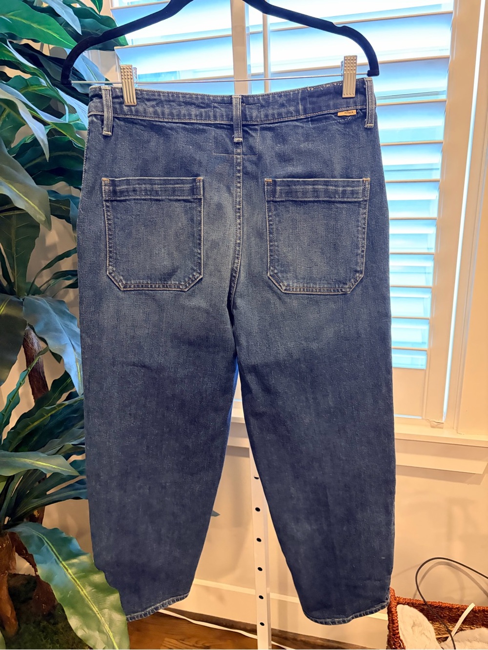 MOTHER Women's High-Rise Straight-Leg Utility Jeans in Dark Blue - Picture 8 of 10